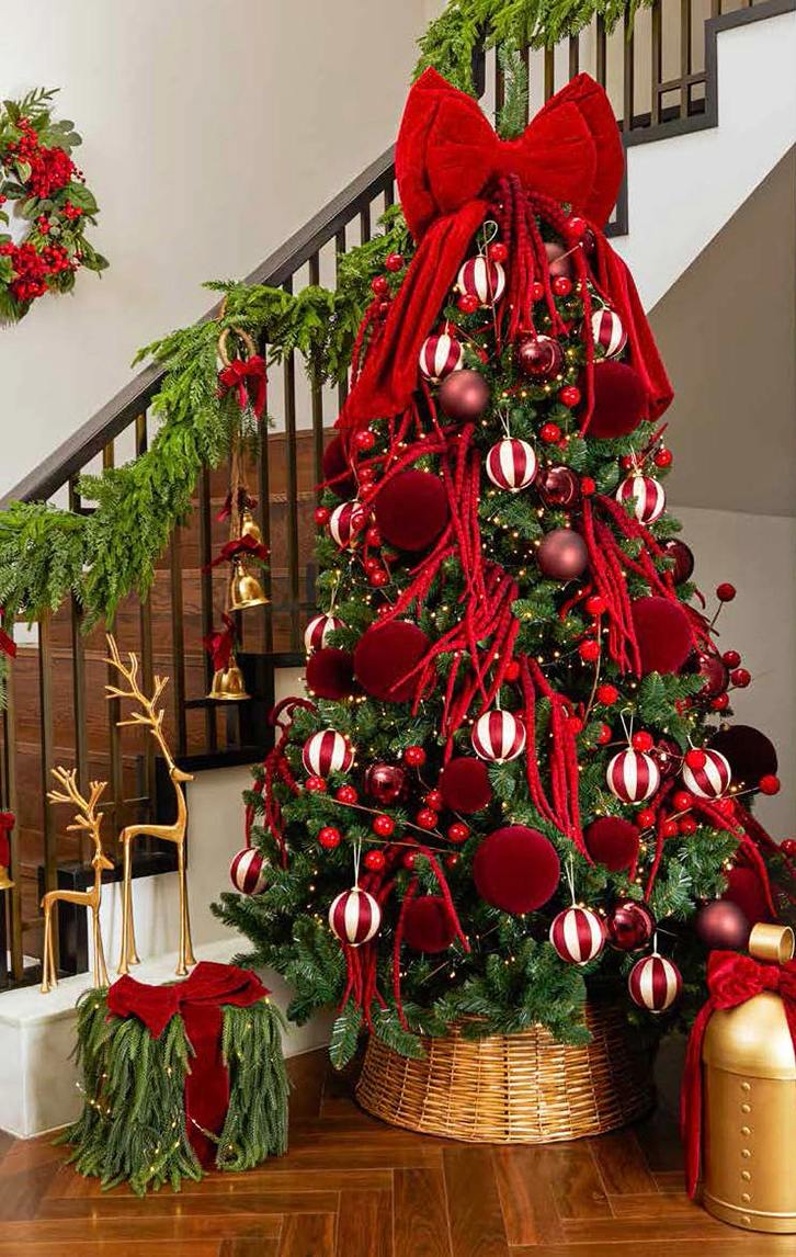 Christmas tree with traditional red decorations