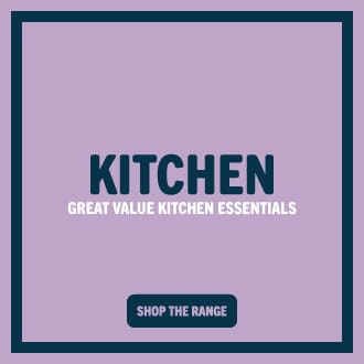 Home Bargains kitchen essentials banner featuring great value cookware, utensils and kitchen accessories