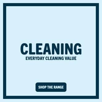 Home Bargains Cleaning & Household – Everyday Cleaning Value promotional banner linking to affordable cleaning products, disinfectants, laundry detergents, kitchen cleaners and household essentials.