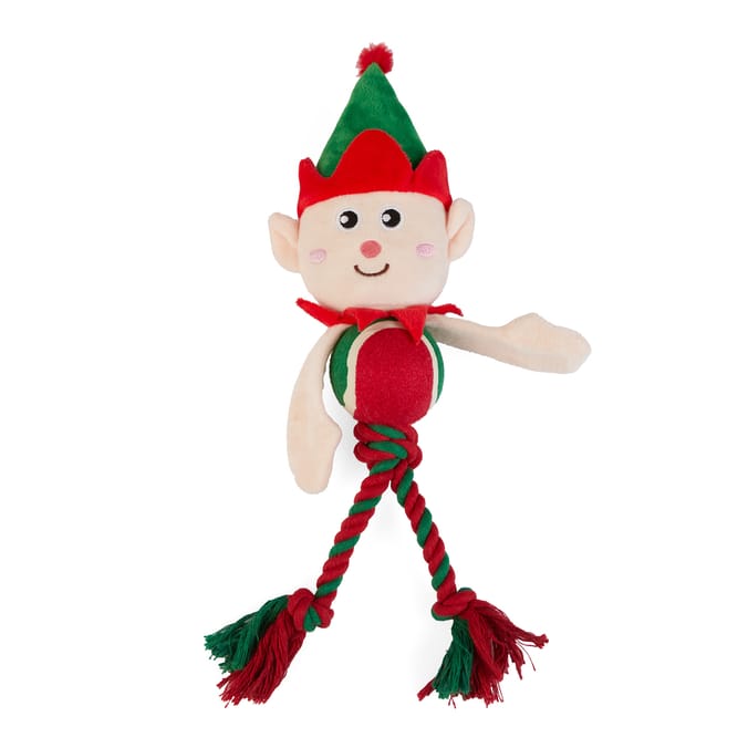 Chester's Christmas Tennis Ball & Plush Rope Toy - Elf