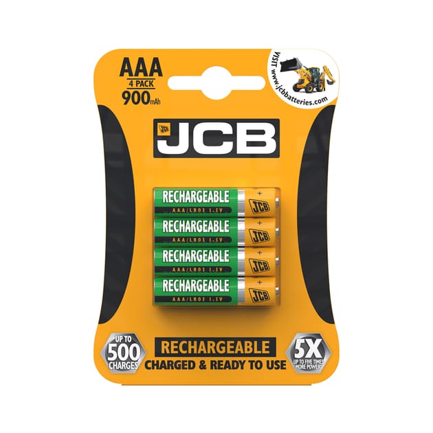 JCB AAA Rechargeable Batteries 4 Pack Home Bargains