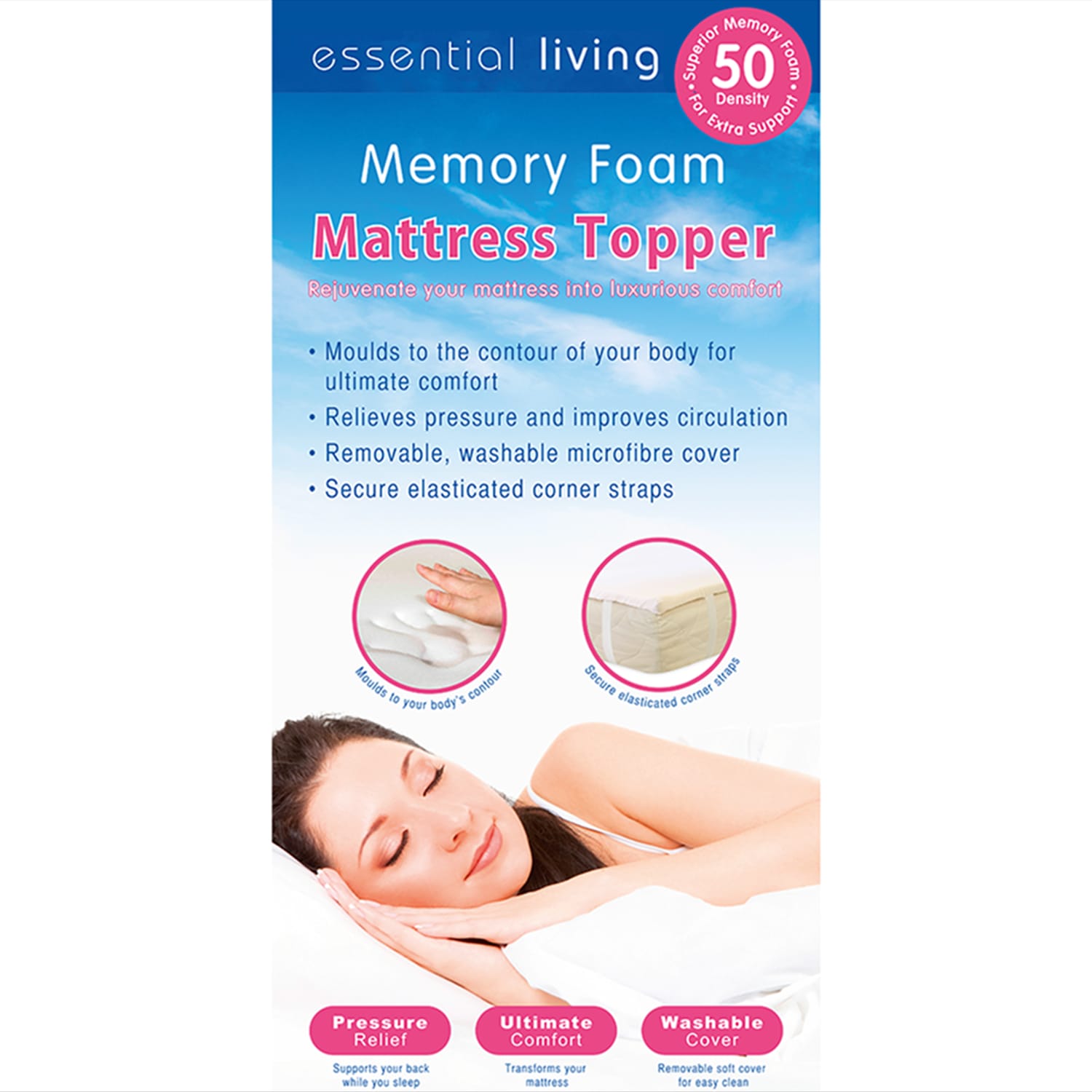 Essential Living Memory Foam Mattress Topper Home Bargains