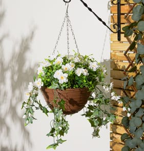Jardin Artificial Consolida Ajacis Hanging Basket - White