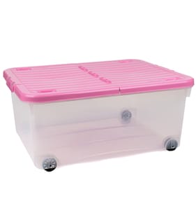 Utility Reusable Plastic 30L Wheeled Box - Pink