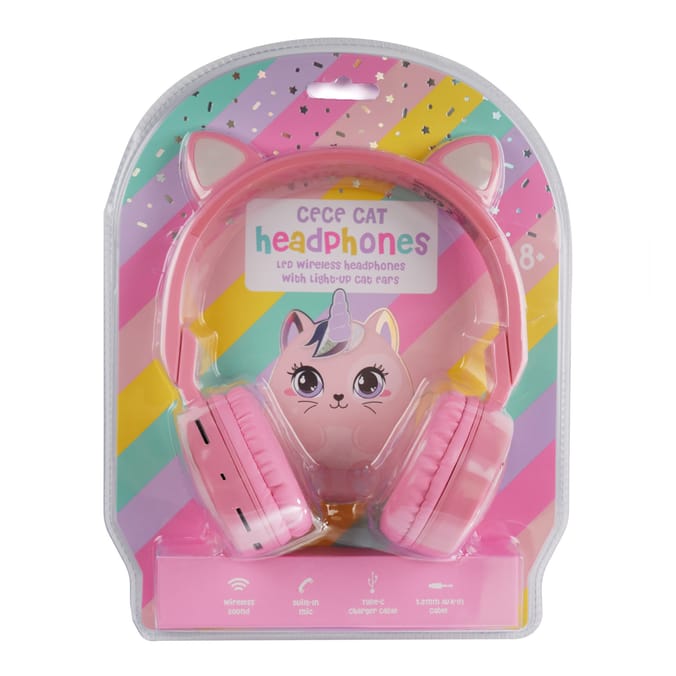 Cece Cat LED Light-UP Wireless Headphones - Pink