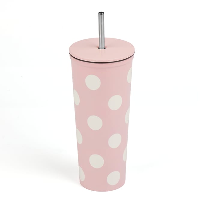 Tumbler Cup With Straw - Pink Polka Dot