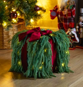 Festive Feeling Light-Up Pine Bow Parcel Decoration