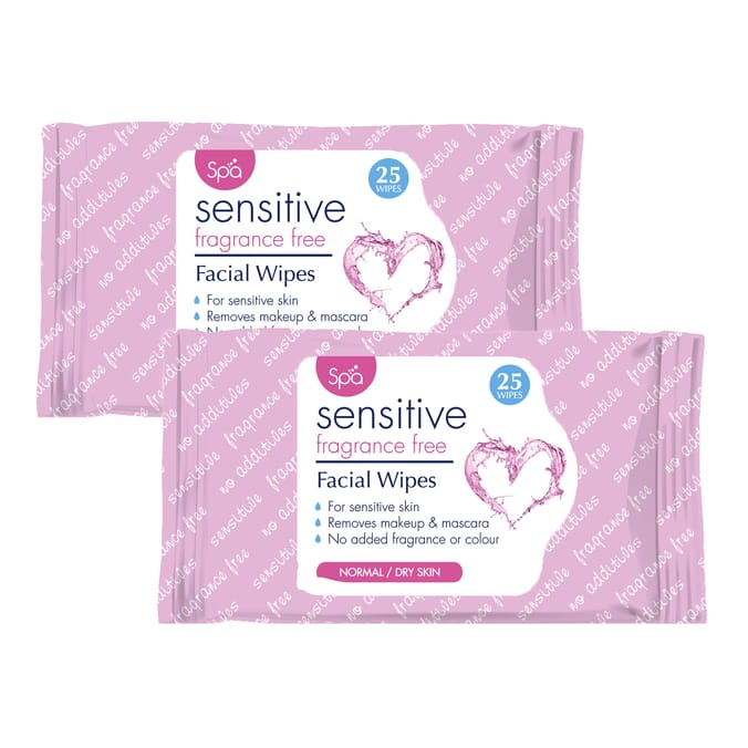Spa Sensitive Fragrance Free Facial Wipes 25s x2