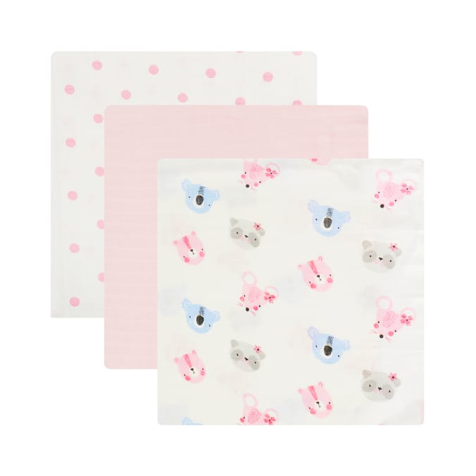 Pure Baby Muslin Cloth 3 Pack - Pink
