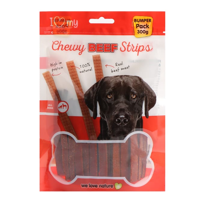 I Love My Pets Chewy Beefy Strips 300g