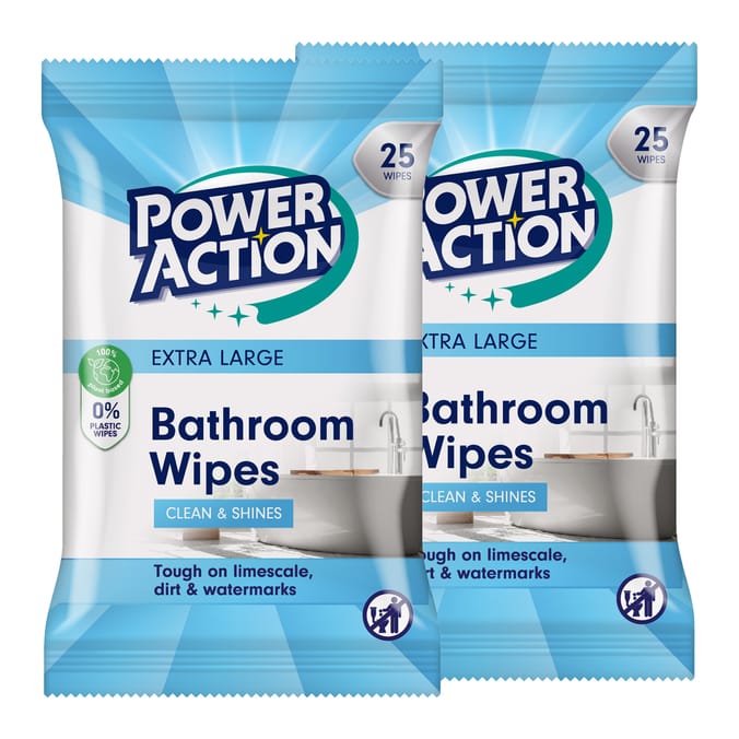 Power Action XL Bathroom Wipes 25s  x2
