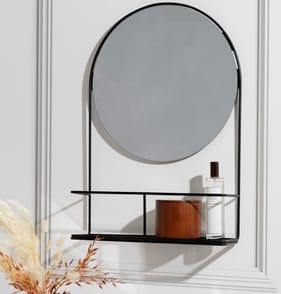 Home Collections Black Metal Wall Mirror & Shelf 