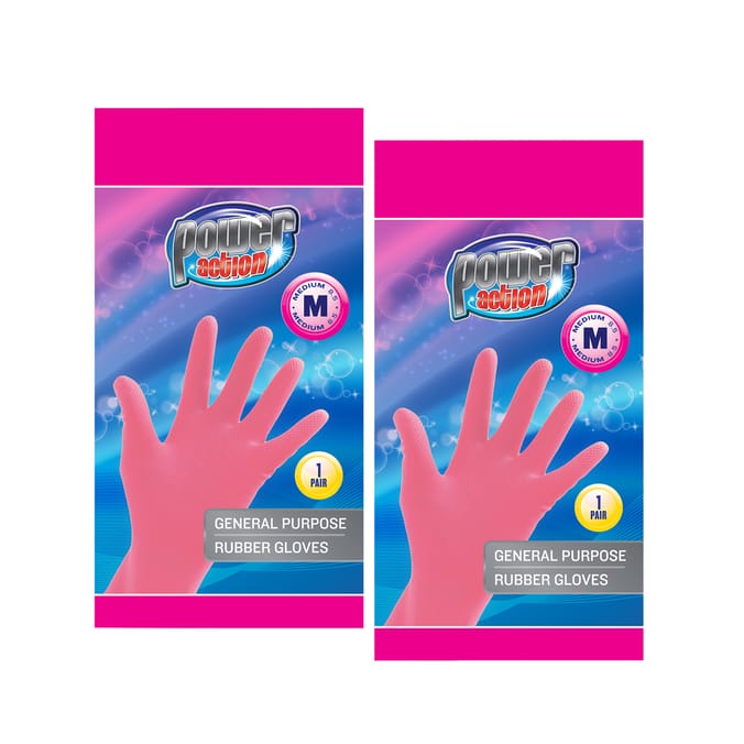 Power Action General Purpose Rubber Gloves - Medium x2