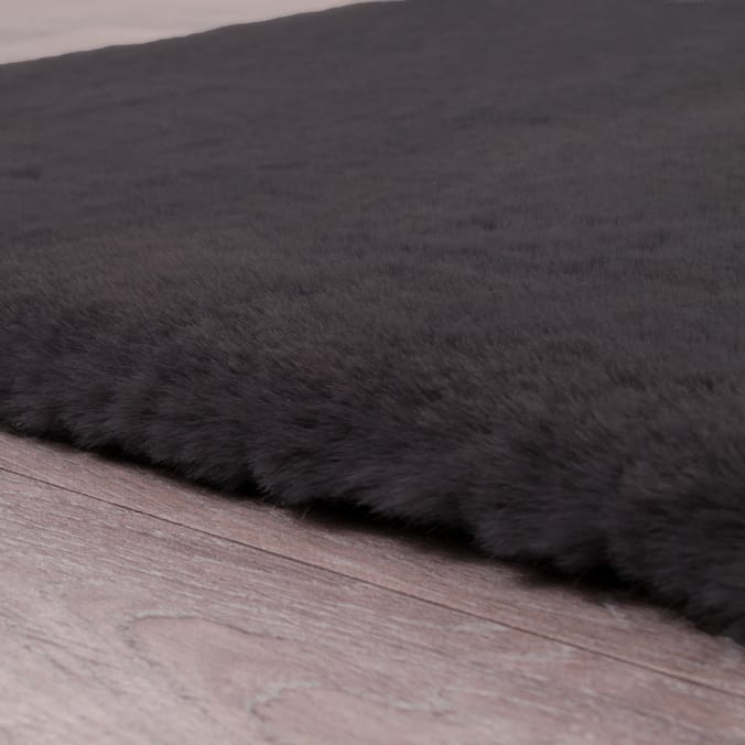 Luxe Plain Faux Fur Rug - Charcoal