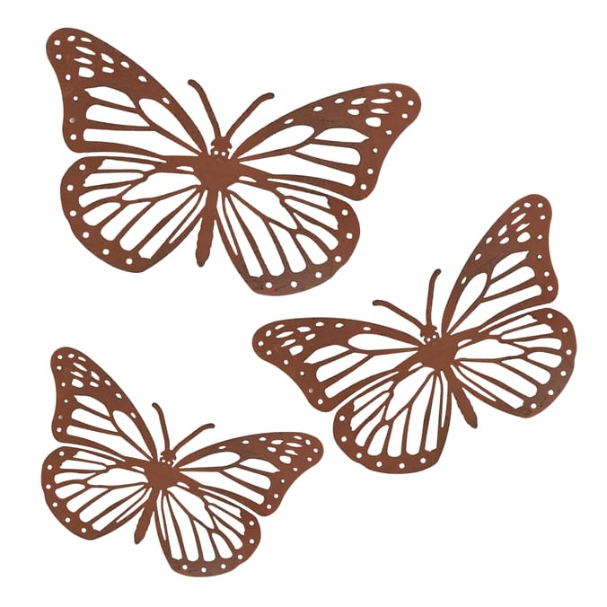  Jardin Set of 3 Rusty Butterflies Wall Art