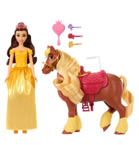 Disney Princess Belle & Philippe Fashion Doll & Horse with Brushable Mane & Tail & 4 Accessories JBG01