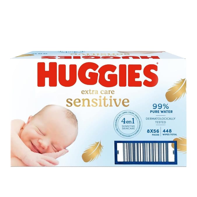 Huggies Sensitive Extra Care Baby Wipes 56s x8