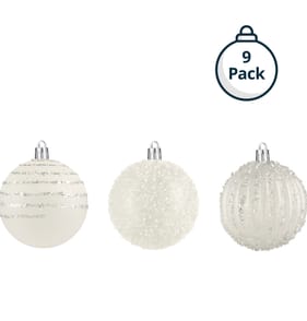 Frosted Spirit 8cm Hand Decorated Christmas Baubles 9 Pack - Silver
