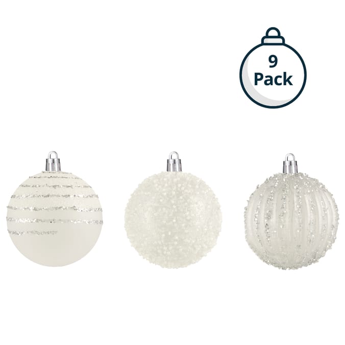 Frosted Spirit 8cm Hand Decorated Christmas Baubles 9 Pack