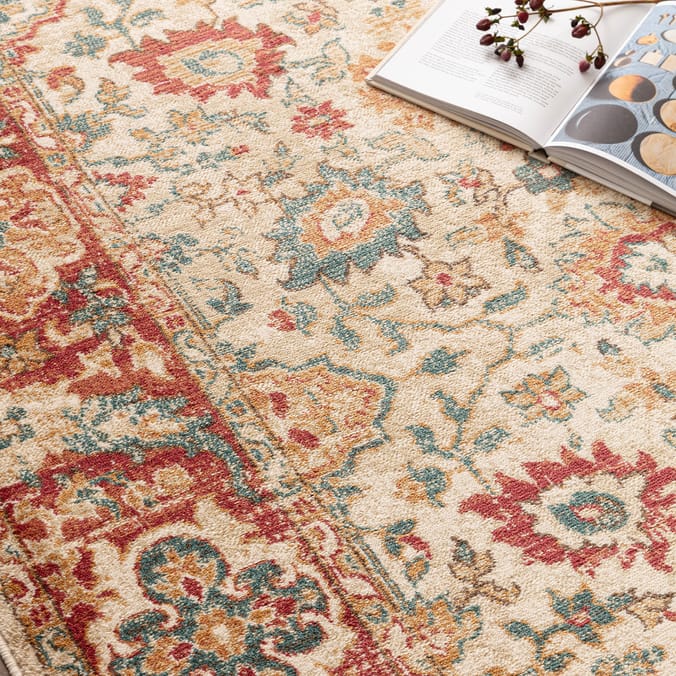 Asiatic Raja Border Runner RA04 - Cream/Red