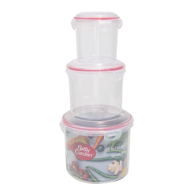 Betty Crocker 3-Piece Food Storage Container Set - Clear and Red