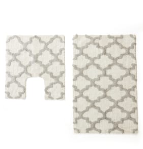 Home Collections 2 Piece Diamond Textured Bath Mat Set - White with Grey