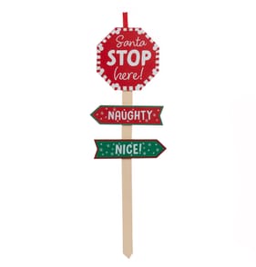 Sleigh Bells Christmas Stake Sign -  Santa Stop Here
