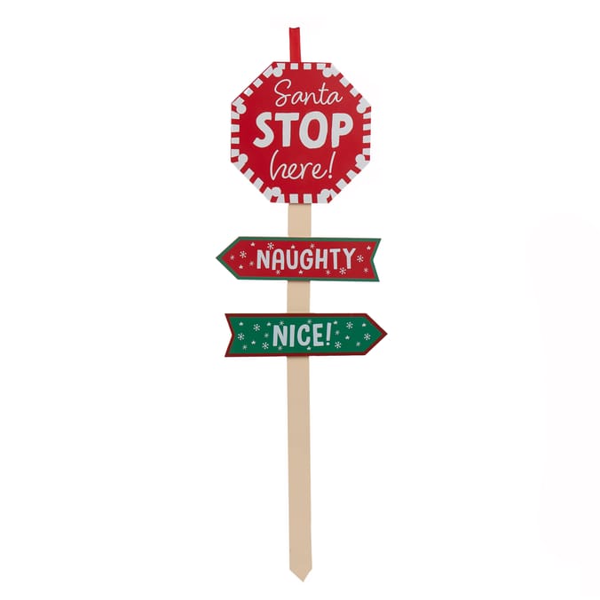 Sleigh Bells Christmas Stake Sign - Santa Stop Here