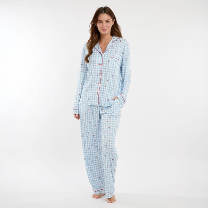 Originals Ladies Blue Checked Floral Pyjamas