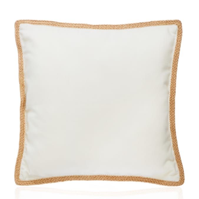 The Outdoor Edit Earthed Raffia Trim Cushion - Cream
