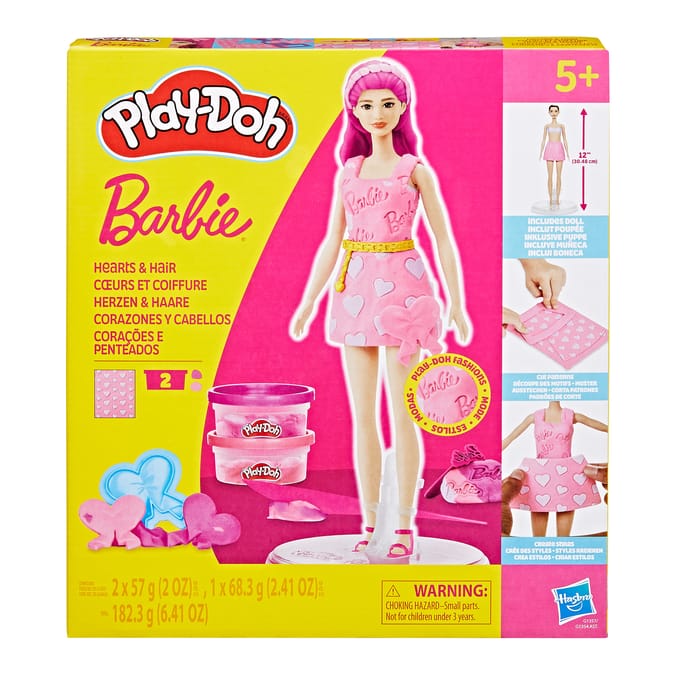 Play-Doh Barbie Hearts & Hair Doll Playset with 2 Tubs