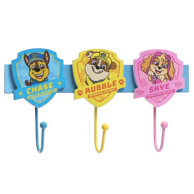 Paw Patrol Wooden Coat Hooks Chase Rubble Skye Home Bargains