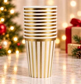 Festive Feeling Paper Cups 10 Pack - Gold
