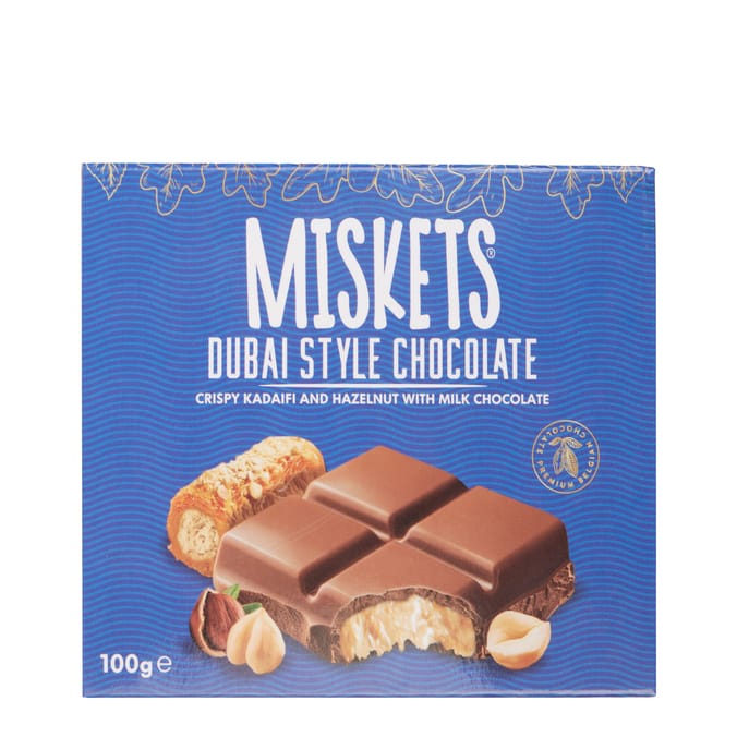 Miskets Dubai Style Chocolate Crispy Kadaifi And Hazelnut With Milk Chocolate Bar 100g