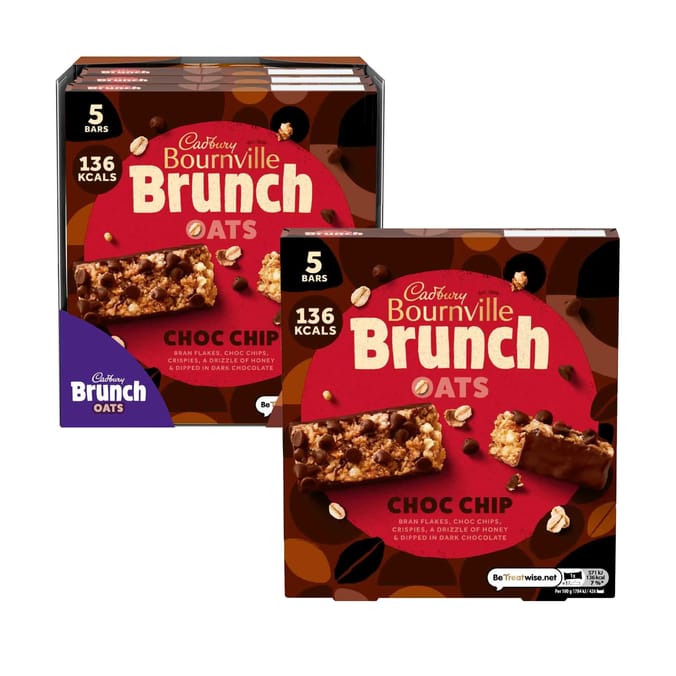 Cadbury Brunch Oats Bournville Bars 5 Pack Choc Chip 32g x 8