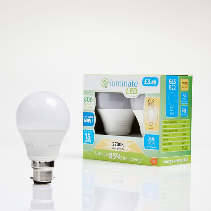 E-Luminate LED GLS B22 Warm White Light Bulb 2 Pack - 806 Lumens