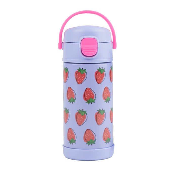 Printed Stainless Steel Purple Water Bottle 350ml - Strawberry