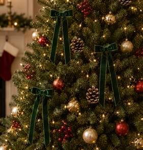 Festive Feeling Christmas Long Tail Bows 6 Pack - Green