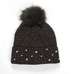 A La Mode Beaded Pom Hat - Black