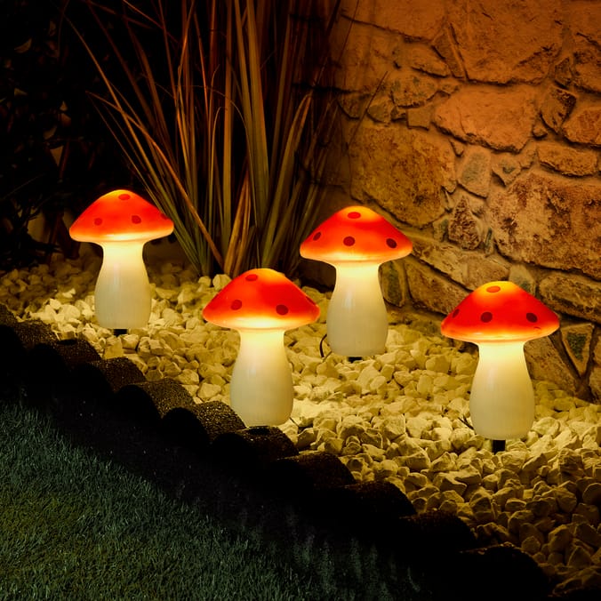 Firefly Mushroom Stake Solar Light 4 Pack Home Bargains