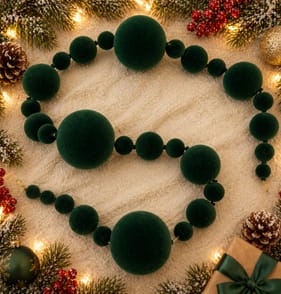 Festive Feeling Flocked Bauble Christmas Garland - Green