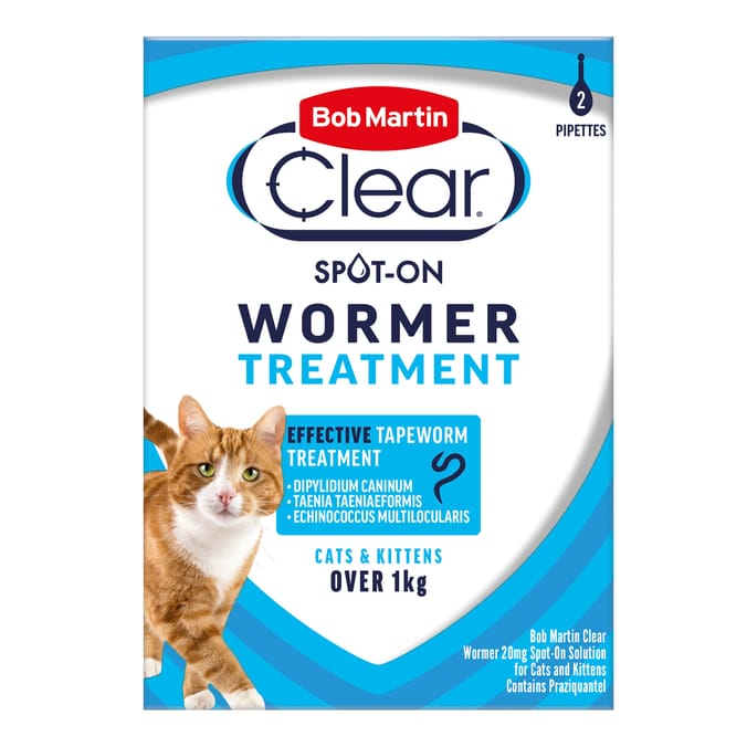 Bob Martin Wormer Spot-On Solution for Cats & Kittens Praziquantel 20mg 2 x 0.5ml