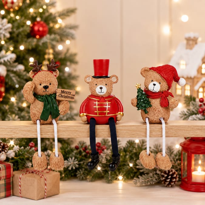 The Lifestyle Edit Timeless Christmas Bear Shelf Sitter Assorted