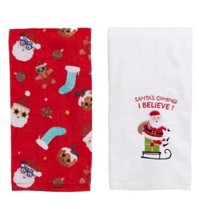 Sleigh Bells Tea Towels 2 Pack - Santa 