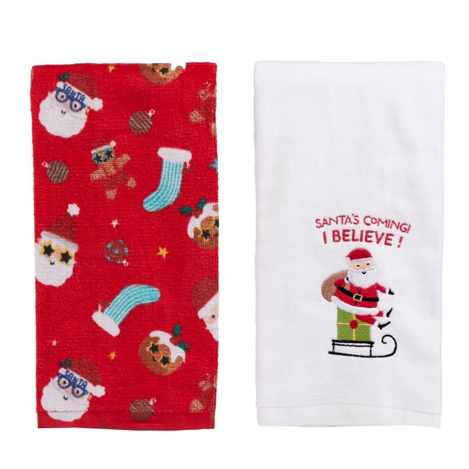 Sleigh Bells Tea Towels 2 Pack - Santa 