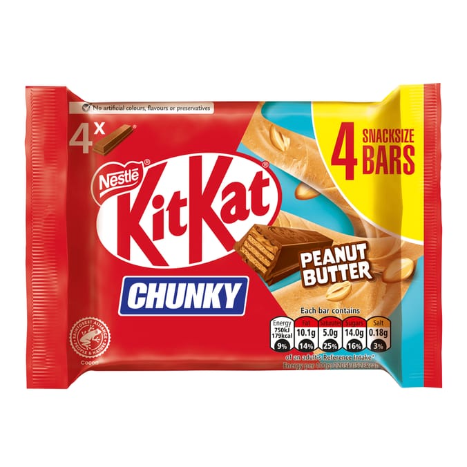 KitKat Chunky Peanut Butter Chocolate Bar 4 Pack Multipack 136g