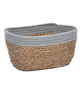 Home Collections Straw & Cotton Rope Storage Basket - Grey 