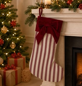 Festive Feeling Alpine Woods Faux Velvet Bow Christmas Stocking