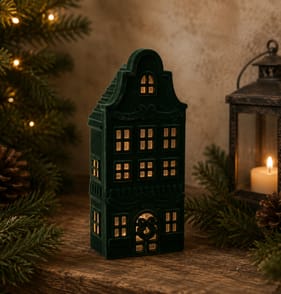 Festive Feeling Alpine Woods Christmas Flocked Light-Up House - Green