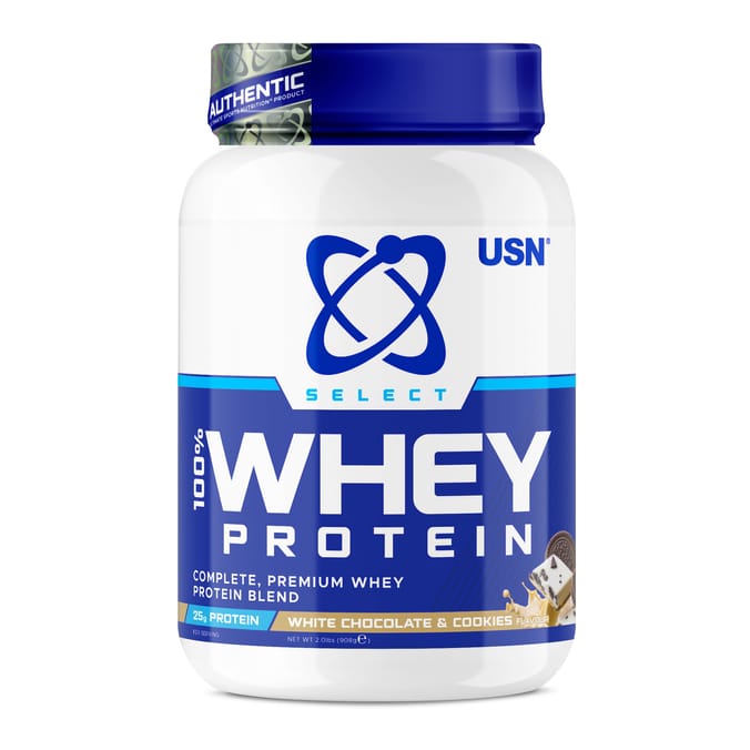 USN Select 100% Whey Protein Complete, Premium Whey protein Blend 908g - White Chocolate & Cookies